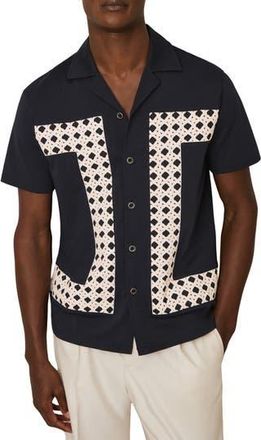 Reiss Cadore Overlay Detail Camp Shirt in Navy at Nordstrom Rack, Size Medium