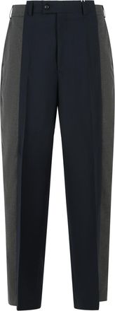 Maison Margiela Two-Tone Wool Trousers with Assembled Design and Pleated Front