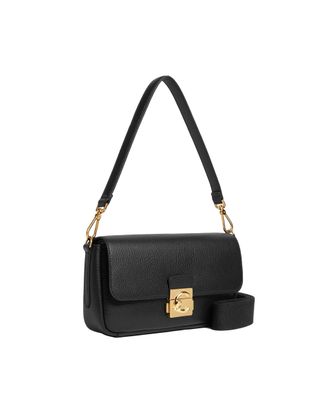 Coccinelle Womens Shoulder Bag C-Me Lock Grainy Leather Black Bovine
