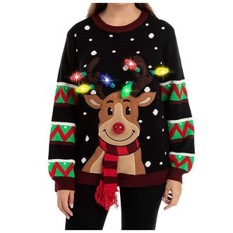 Generic Christmas Jumper Soft Chenille Embroidered Light Up for Women UK Oversized, Crochet Knit Pullover Sweater Long Sleeve Round Neck Top Blouse Sweatshirt