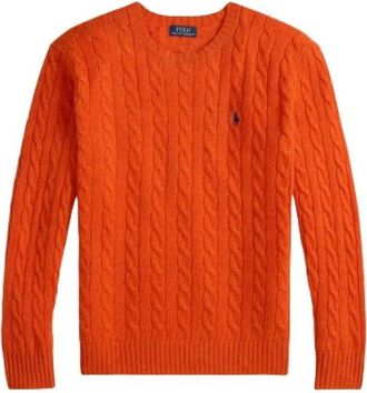 Polo Ralph Lauren Ronde hals kabeltrui - Heren - Ronde hals truien - Oranje - S - Wol - Truien & Vesten