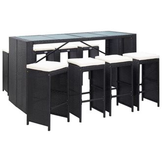 vidaXL Vidaxl - Mesa Y Taburetes Altos Jard&iacute;n 9 Pzas Rat&aacute;n Sint&eacute;tico Negro