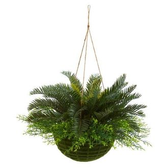 Nearly Natural Cycas Artificial Plant in Mossy Hanging Basket in Green at Nordstrom