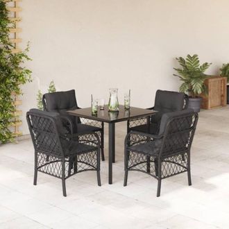 vidaXL Vidaxl - Set De Muebles Jard&iacute;n 5 Pzas Con Cojines Rat&aacute;n Sint&eacute;tico Negro