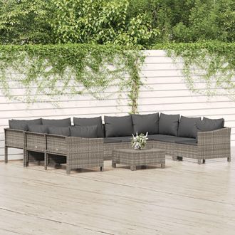 vidaXL Set De Muebles De Jard&iacute;n 10 Pzas Y Cojines Rat&aacute;n Sint&eacute;tico Gris Vidaxl