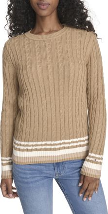 Tommy Hilfiger Womens Cotton Crewneck Cable Sweater, Tigers Eye Multi, M
