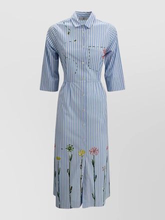 Whyci striped shirt dress waist belt embroidery