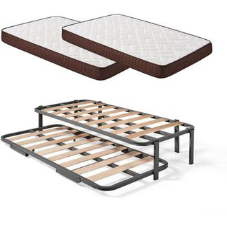 HOGAR 24 Hogar24 - Cama Completa - Colch&oacute;n Viscobrown Doble Capa Viscosoft, Altura 15 Cm + Cama Nido De 6 Patas, 90x190 Cm