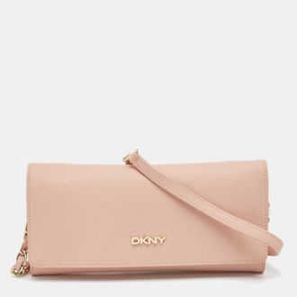 DKNY Dkny Pink Saffiano Leather Flap Wallet On Chain