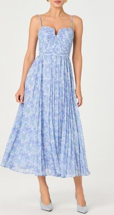 ASTR the Label Bayley Floral Pleated Midi Dress in Blue Floral at Nordstrom, Size Small
