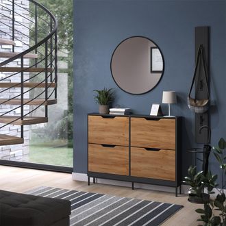 Vicco Zapatera Abatible Luca, Antracita/roble Dorado, 116 X 88.5 Cm Con 2x2 Compartimentos Abatibles, Vicco