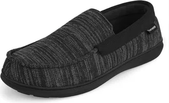 Garonne Mens Moccasin Slippers with Memory Foam for Indoor/Outdoor, Breathable Knitted Slippers with Non-Slip Rubber Sole, black, 9 UK