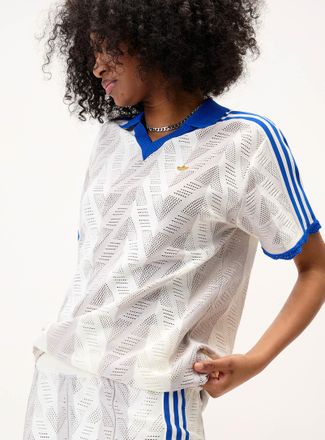 adidas Womens Striped pointelle knit Polo Shirt shirt