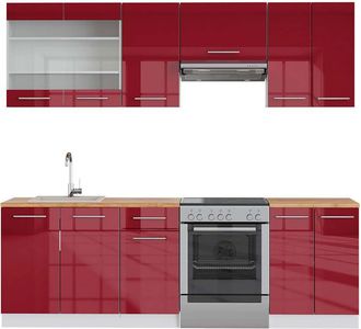 Vicco Mueble De Cocina Fame-line, Burdeos Brillo Intenso/blanco, 240 Cm, Et Roble