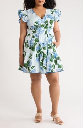 Sugarlips Mirla Floral Ruffle Dress in Blue/green Multi at Nordstrom, Size 3X