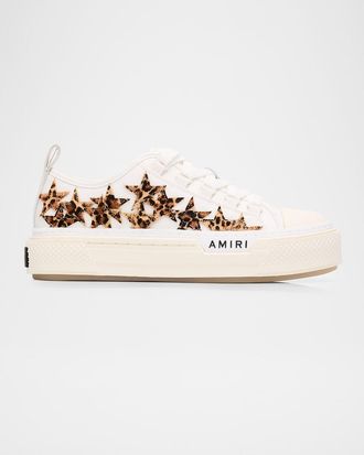 Amiri Stars Low-Top Leopard Calf Hair and Canvas Sneakers