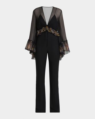 Etro Paisley Ruffle Sheer Blouse