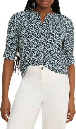 Nic+Zoe Fine Vines Print Split Neck Top in Aqua Multi at Nordstrom, Size Xx-Large