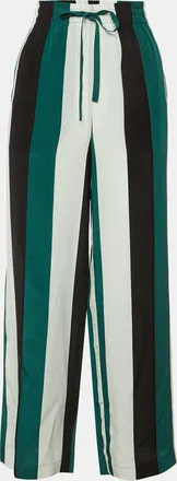 Ganni Ganni Green Block Striped Silk Electra Pants