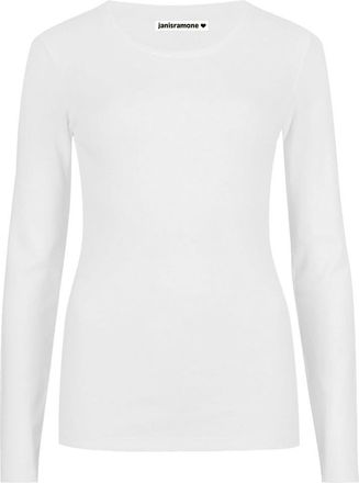 Janisramone Womens Ladies Round Neck Long Sleeve T-Shirt Stretchy Plain Fitted Basic Jersey Casual Tee Top White