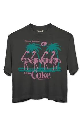 Junk Food Coca Cola Flamingo Crop Graphic T-Shirt in Vintage Black at Nordstrom, Size Small