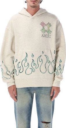 Amiri MA Quad Flames Hand-Drawn Graphic Melange Hooded Sweatshirt