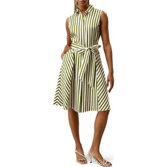 LilySilk Silk Striped Sleeveless Dress in Green-White Pinstripe at Nordstrom, Size 12