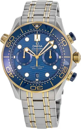Omega Seamaster Diver 300M Chronograph Blue Dial Two-Tone 18K Yellow Gold & Stainless Steel Mens Watch 210.20.44.51.03.001