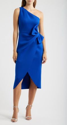 Eliza J Bow One-Shoulder Cocktail Dress in Cobalt at Nordstrom, Size 14