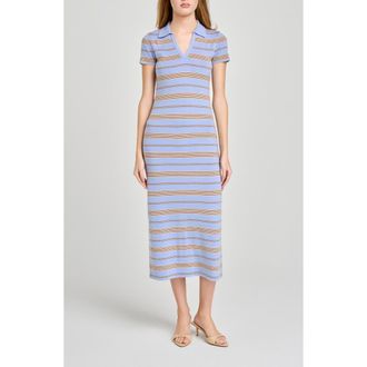Wayf Carter Stripe Short Sleeve Sweater Dress in Blue Stripe at Nordstrom, Size X-Large