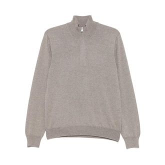 Tagliatore Gebreide trui met halve rits - Heren - Truien - Beige - Maat: 2XL Wol