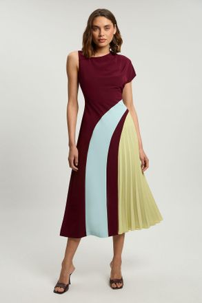 Karen Millen Womens Soft Tailored Colour Block High Neck Pleated Midi Dress - Multicolour - Size 14 UK