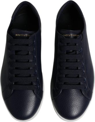 Dolce & Gabbana Blue Low Top Men Saint Tropez Sneakers Shoes Black Lamb Leather Goatskin