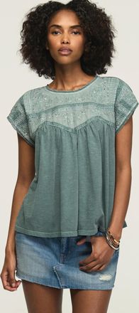 Lucky Brand Womens Embroidered Dolman Yoke Top