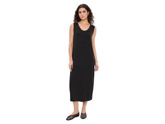 Eileen Fisher V-Neck Full Length Oval Dress Womens Dress Black : LG, Tencel