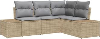 vidaXL Garden Sofa Set 4 pcs Beige Poly rattan Vidaxl