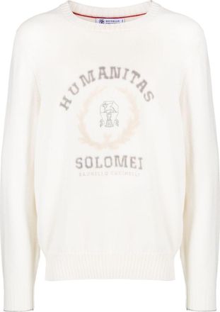Brunello Cucinelli logo-embroidered cashmere jumper - men - Cashmere - 50 - Neutrals