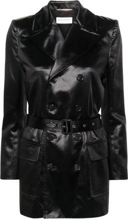 Saint Laurent Trench Coats, female, Black, M, Saharienne Double-breasted Blazer
