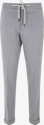 Marco Pescarolo Mens Striped Flannel Straight Trousers In Grey Chalk