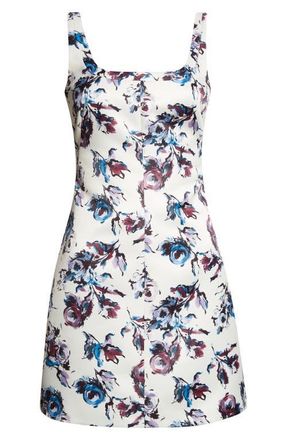 Emilia Wickstead Tillie Floral Genzianella Sateen Minidress in Floral Purple/blue On Ivory at Nordstrom, Size 10 Us