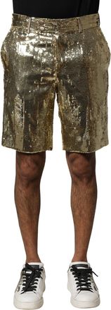 Dolce & Gabbana Gold Sequin Polyester Embellished Bermuda Mens Shorts