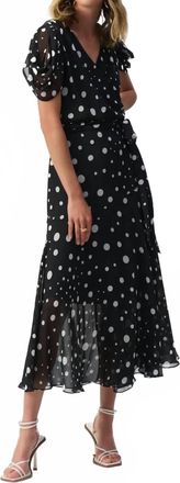 Joseph Ribkoff Dot Chiffon Belted Wrap Dress In Black/vanilla