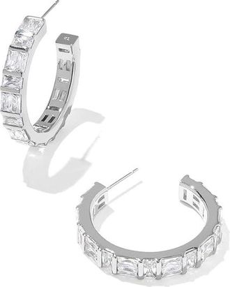 Kendra Scott Jamie Hoop Womens Earrings Earring Silver White CZ, Brass/Cubic Zirconia