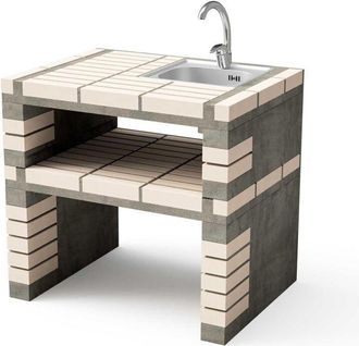 Movelar M&oacute;dulo California Plus Xl Con Soporte Lateral Para Lavabo Y Grifo Para Barbacoa De Obra Prefabricada (beige, Gris - 86,5 X 64 X 64 Cm) - Uso En Exteri