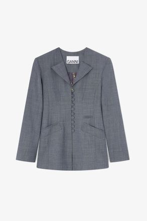 Ganni Mixed Blazer in Grey Wool Melange - Size 10/12