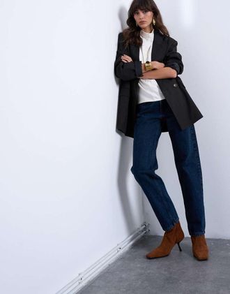 Topshop Runway - Jeans dritti a vita medio alta blu navy