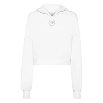Philipp Plein Sudadera con capucha corta Crystal Hexagon - Sweatshirts & Hoodies - Mujer - Blanco - S