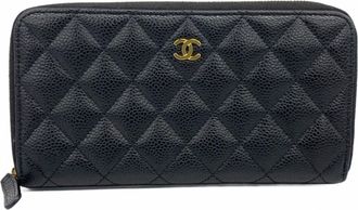 Chanel Black Grained Calfskin Long Wallet (Bi-Fold) (Pre-Owned)