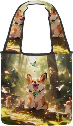 Generic Cute corgi Puppy Reversible Canvas Shoulder Tote - Double-Sided Print, 12oz Cotton, 27cm Drop, Fold-Flat Bag for Travel, Shopping, Street Outings