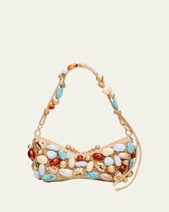 Cult Gaia Mercier Embellished Raffia Butterfly Shoulder Bag